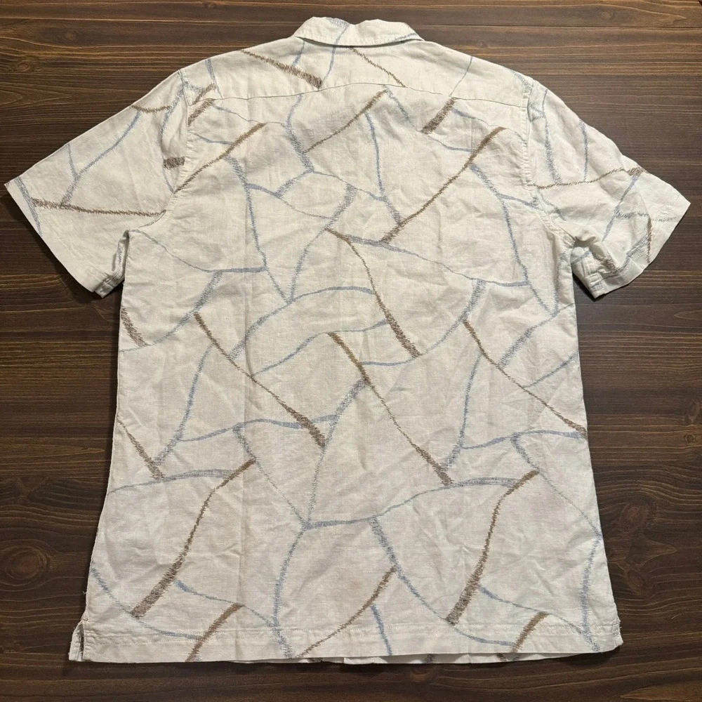NWT Banana Republic Button Down Shirt Mens Tall Med Scales Slim Fit Linen Blend